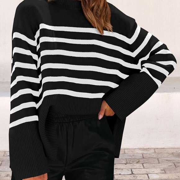 Women's Casual Oversized Long Sleeve Striped Sweater Large - Picture 8 of 8